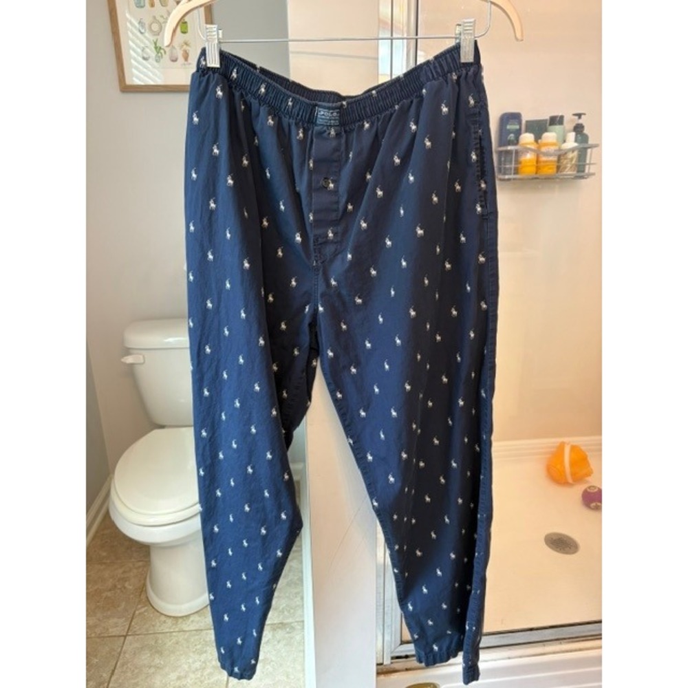Polo Ralph Lauren Men's M Navy Blue Pony Logo Cotton Pajama Lounge Pants‎